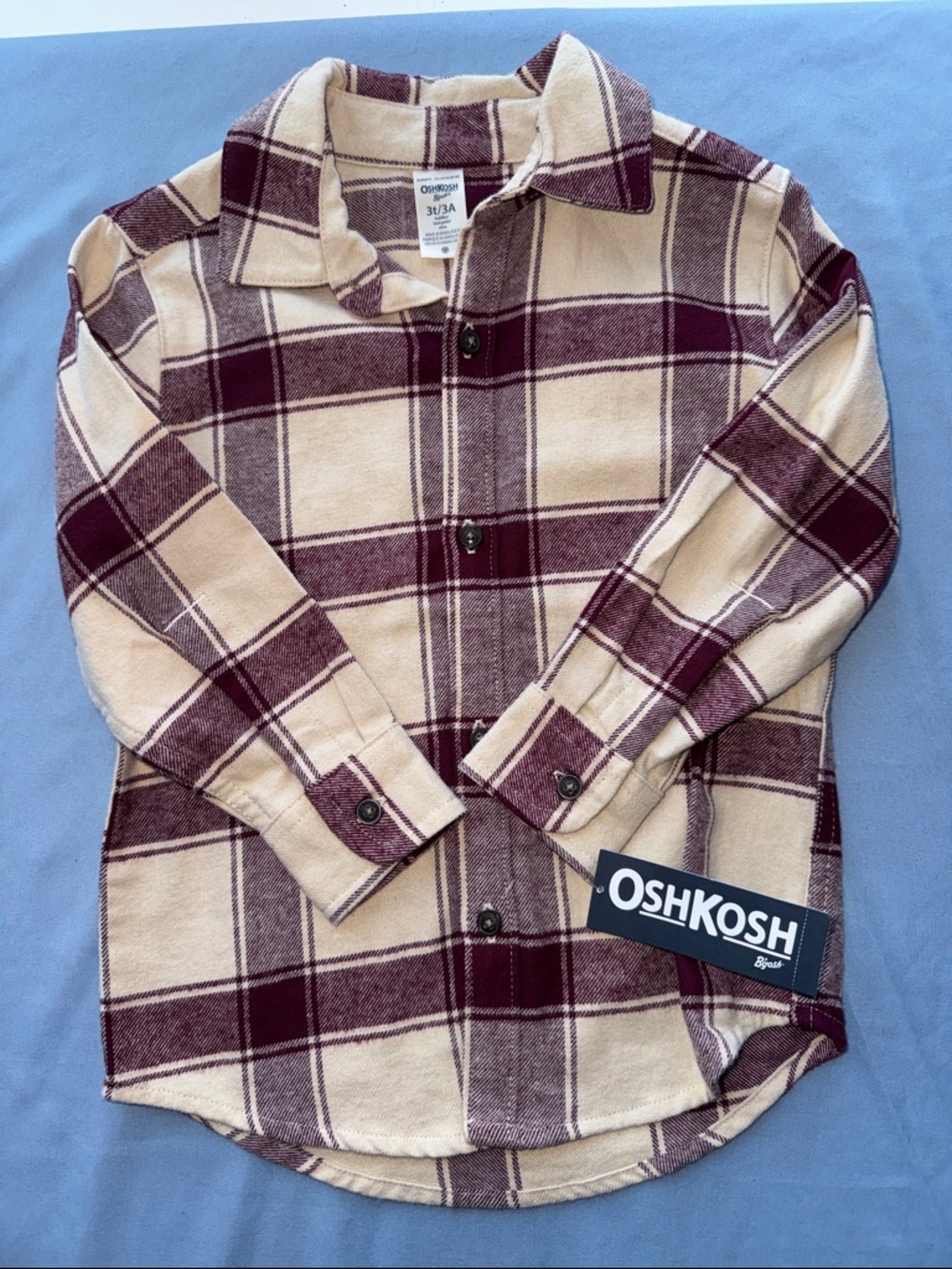 OshKosh Plaid Button-Up Shirt Jacket in Cream & Burgundy
